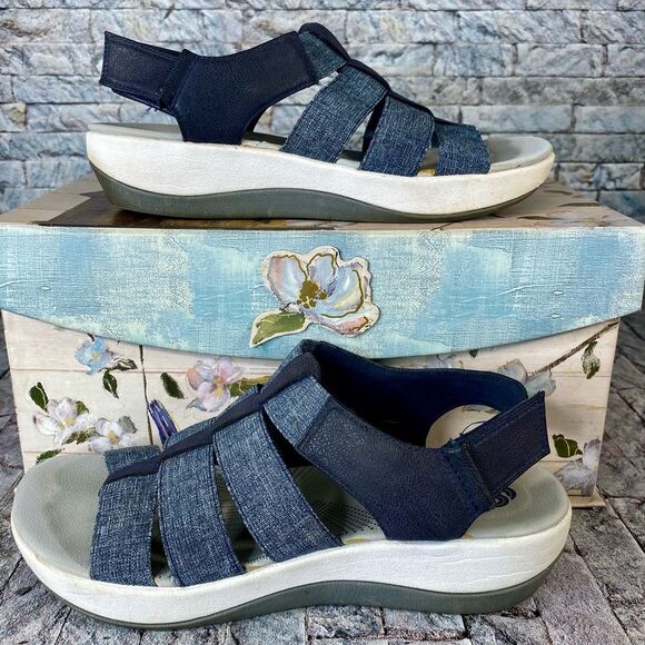 Clarks Cloud Steppers Soft Cushioned Strappy Sandals Women's Size 7 Blue Gray - Picture 5 of 8